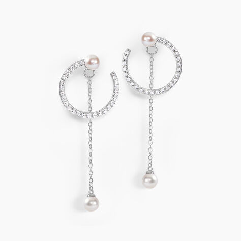 Boucles D'oreilles Pendantes Lua Argent Blanc Oxyde Perle - Boucles d'oreilles pendantes Femme | Histoire d&rsquo;Or