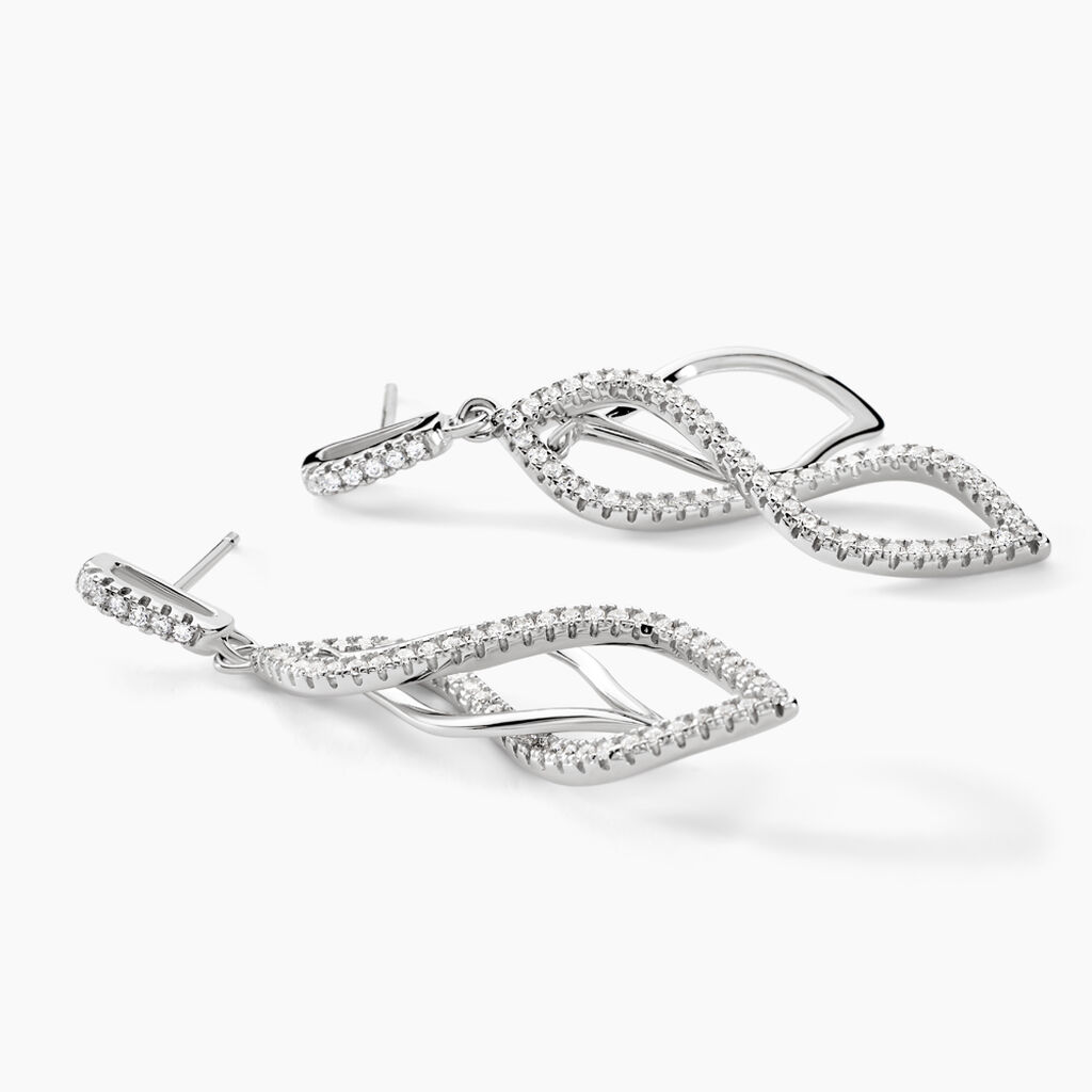 Boucles D'oreilles Pendantes Malika Argent Blanc Oxyde De Zirconium - Boucles d'oreilles pendantes Femme | Histoire d’Or
