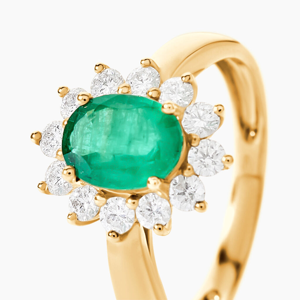 Bague Vladimir Or Jaune Emeraude Diamants - Bagues solitaires Femme | Histoire d&rsquo;Or