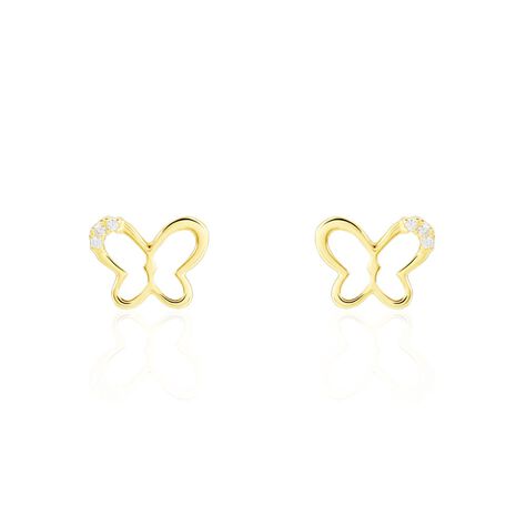 Boucles d'oreilles en or jaune et oxydes de zirconium, motif petite fille