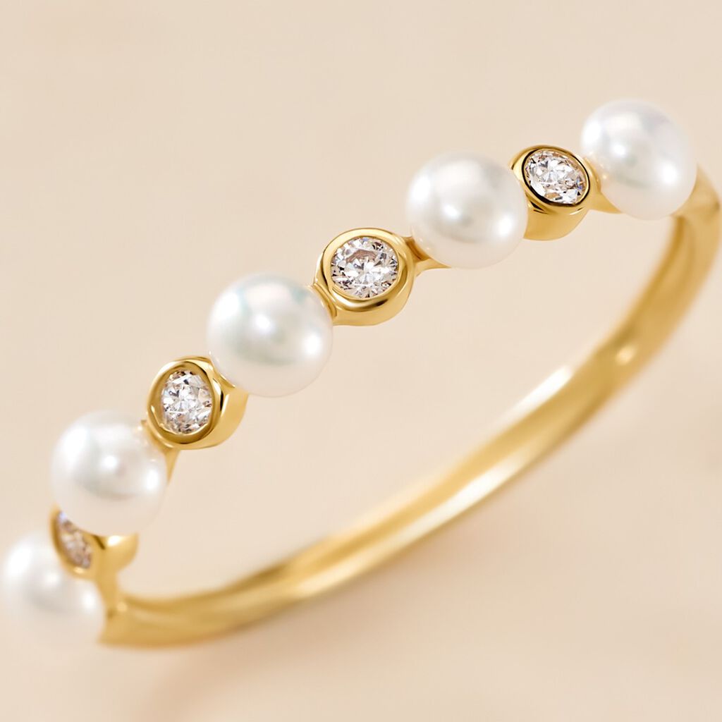 Bague Tiny Pearls Or Jaune Perle De Culture Oxyde De Zirconium - Bagues avec pierre Femme | Histoire d&rsquo;Or