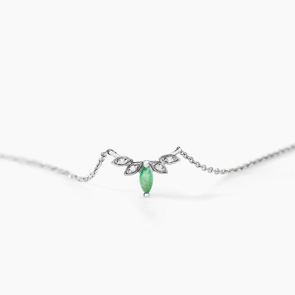 Collier Or Blanc Febe Emeraude Diamant - Colliers Femme | Histoire d&rsquo;Or