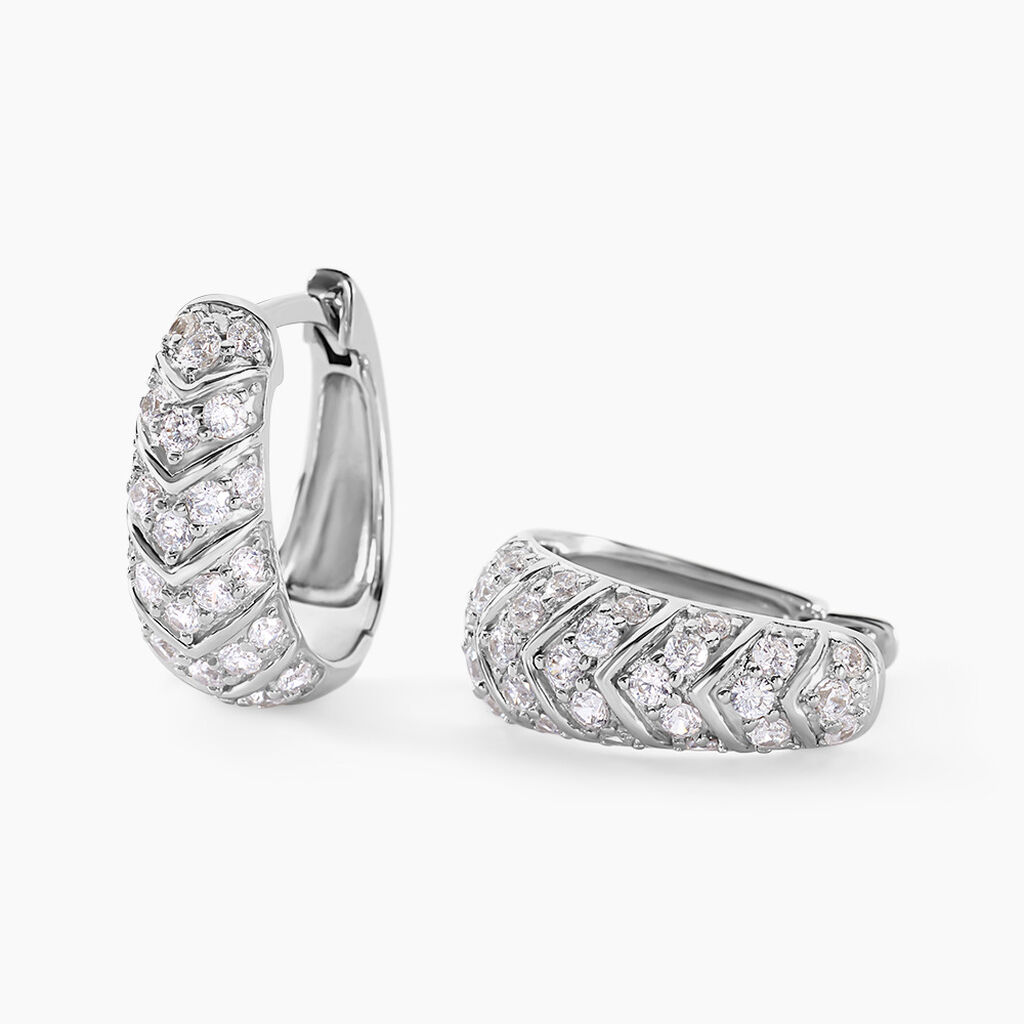 Cr&eacute;oles Tiwa Argent Blanc Oxyde De Zirconium - Boucles d'oreilles cr&eacute;oles Femme | Histoire d&rsquo;Or