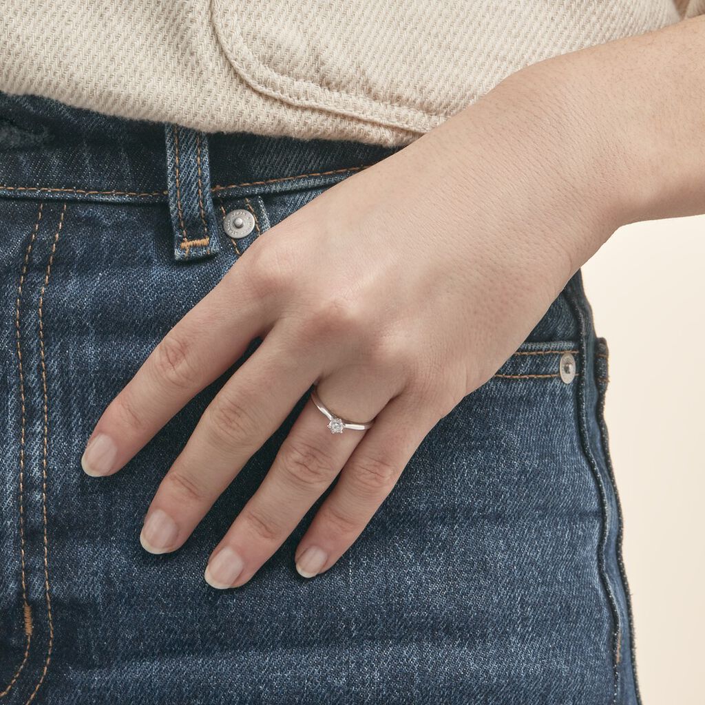 Bague Solitaire Veronika Or Blanc Diamant - Bagues solitaires Femme | Histoire d’Or