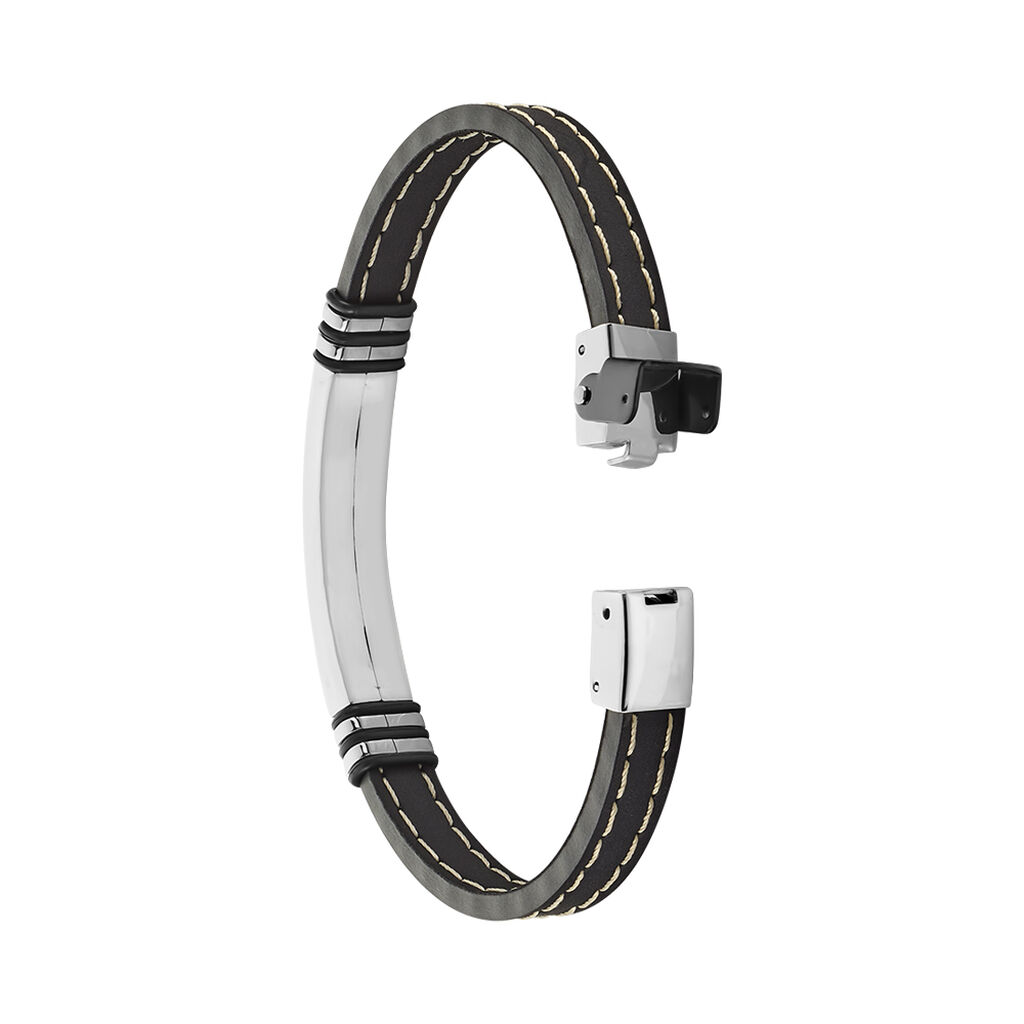 Bracelet Acier Blanc Gerard Caoutchouc Noir - Bracelets Homme | Histoire d’Or