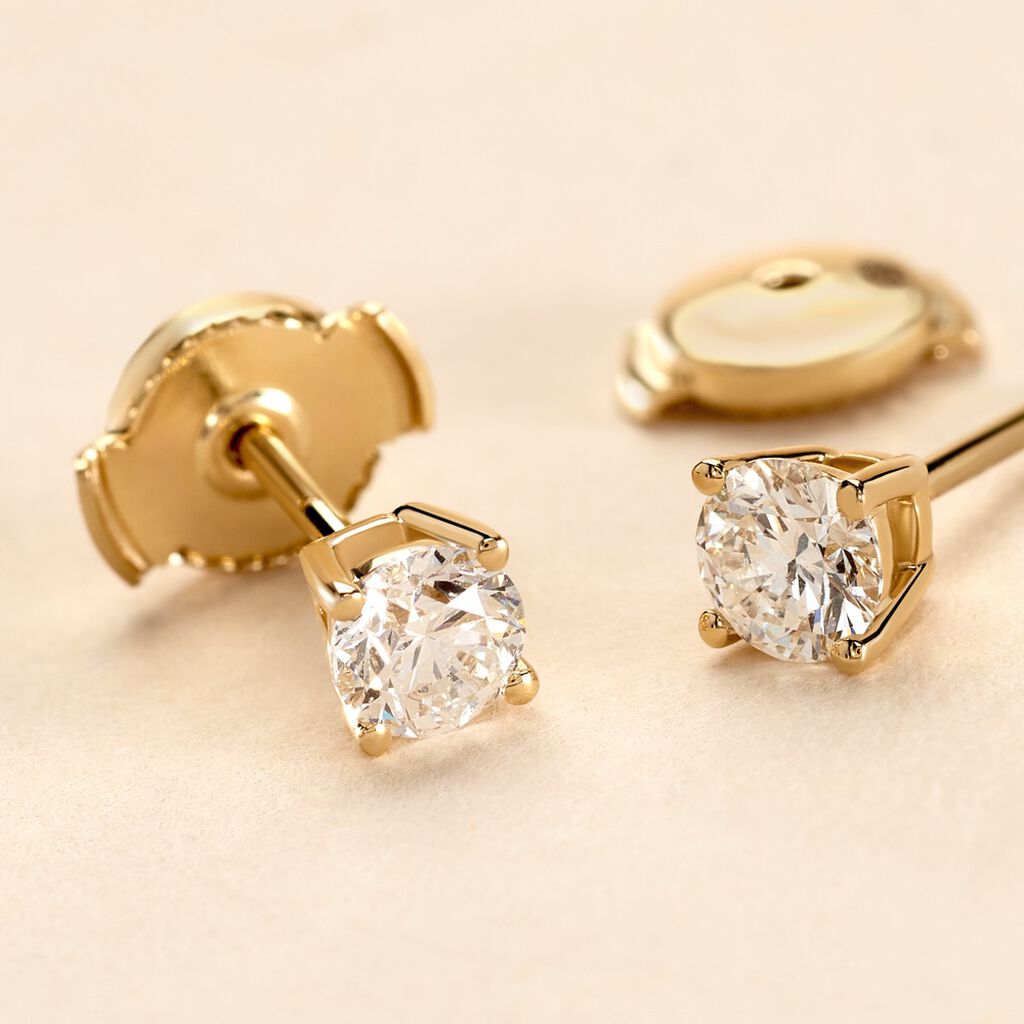 Boucles D'oreilles Puces One Or Jaune Diamants - Clous d'oreilles Femme | Histoire d&rsquo;Or