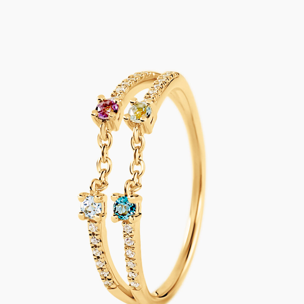 Bague Universe Argent Dor&eacute; A L'Or 750/1000 Am&eacute;thyste Topaze - Bagues pierres fines Femme | Histoire d&rsquo;Or