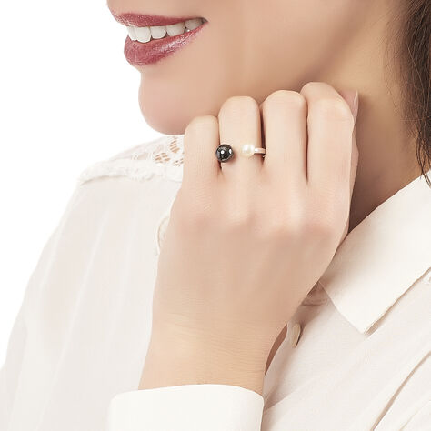 Bague Argent Blanc Céramique Et Perle De Culture - Bagues avec pierre Femme | Histoire d’Or