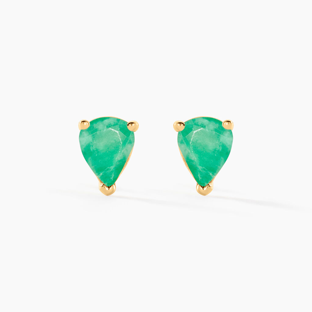 Boucles D'oreilles Puces Or Jaune Isador Emeraude - Clous d'oreilles Femme | Histoire d’Or