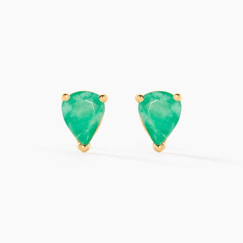 Boucles D'oreilles Puces Or Jaune Isador Emeraude - Clous d'oreilles Femme | Histoire d’Or
