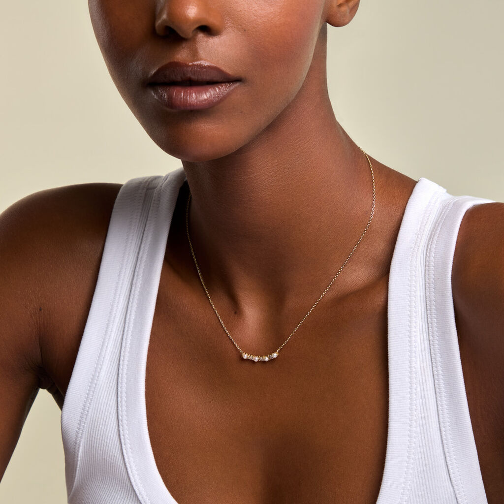 Collier Helena Argent Dor&eacute; A L'Or 750/1000 Perle De Culture Oxyde De Zirconium - Colliers Femme | Histoire d&rsquo;Or