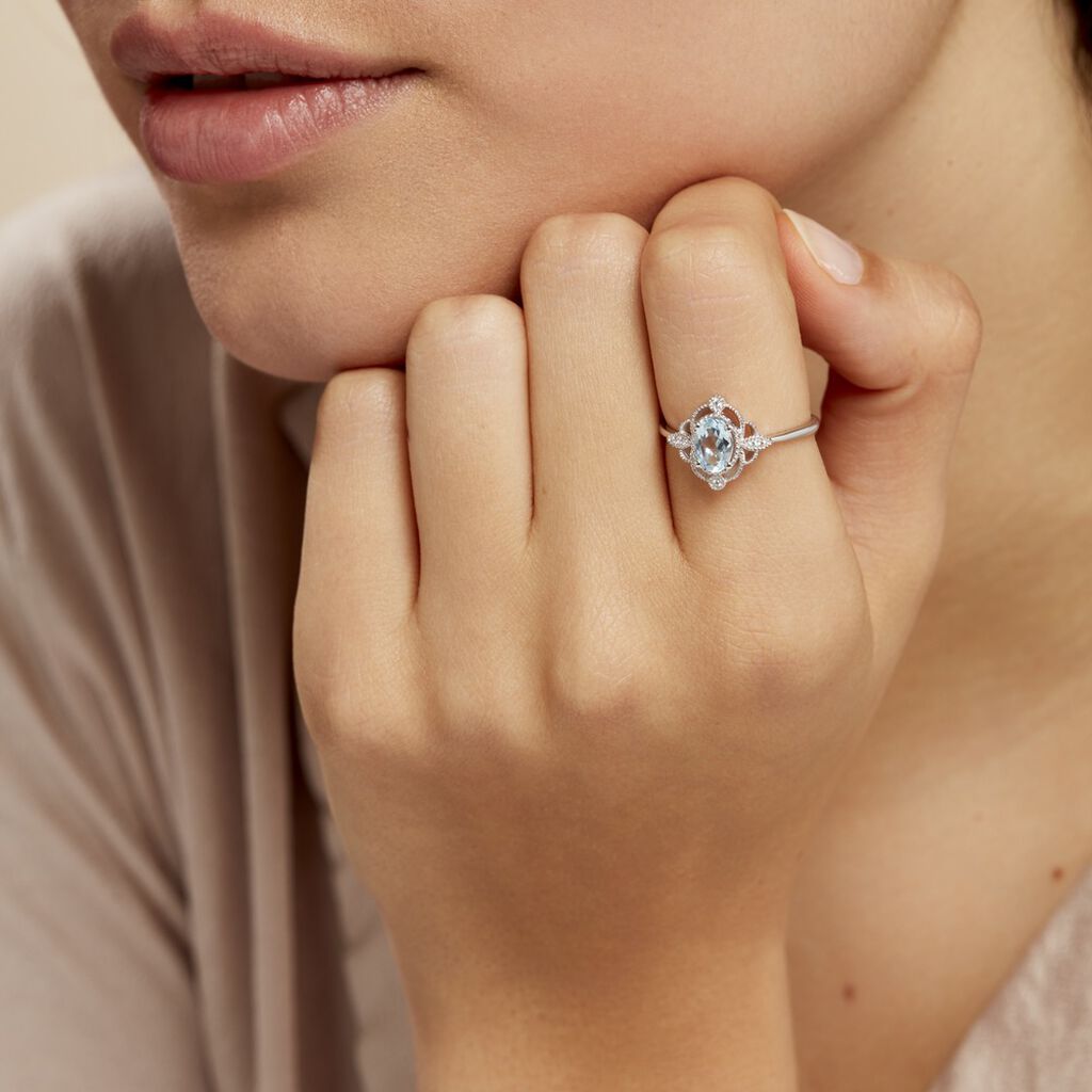 Bague Amance Or Blanc Topaze Et Oxyde De Zirconium - Bagues solitaires Femme | Histoire d’Or