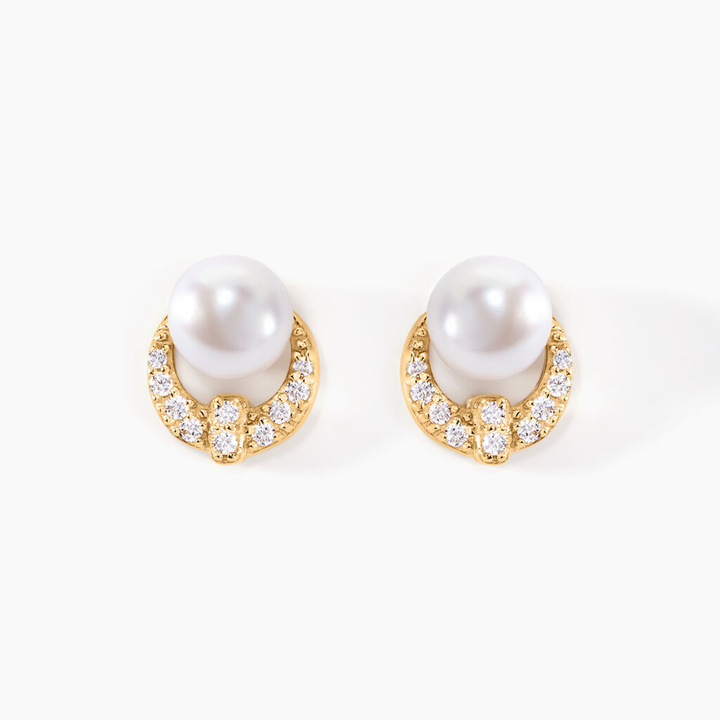 Boucles D'oreilles Puces Aloys Or Jaune Perle De Culture - Clous d'oreilles Femme | Histoire d&rsquo;Or