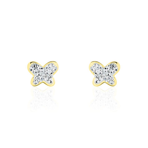 Boucles D'oreilles Puces Or Jaune Cercis Strass - Clous d'oreilles Femme | Histoire d’Or