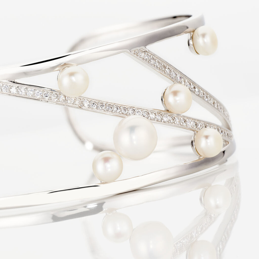 Bracelet Jonc Nissi Argent Blanc Perle De Culture Oxyde De Zirconium - Bracelets joncs Femme | Histoire d’Or