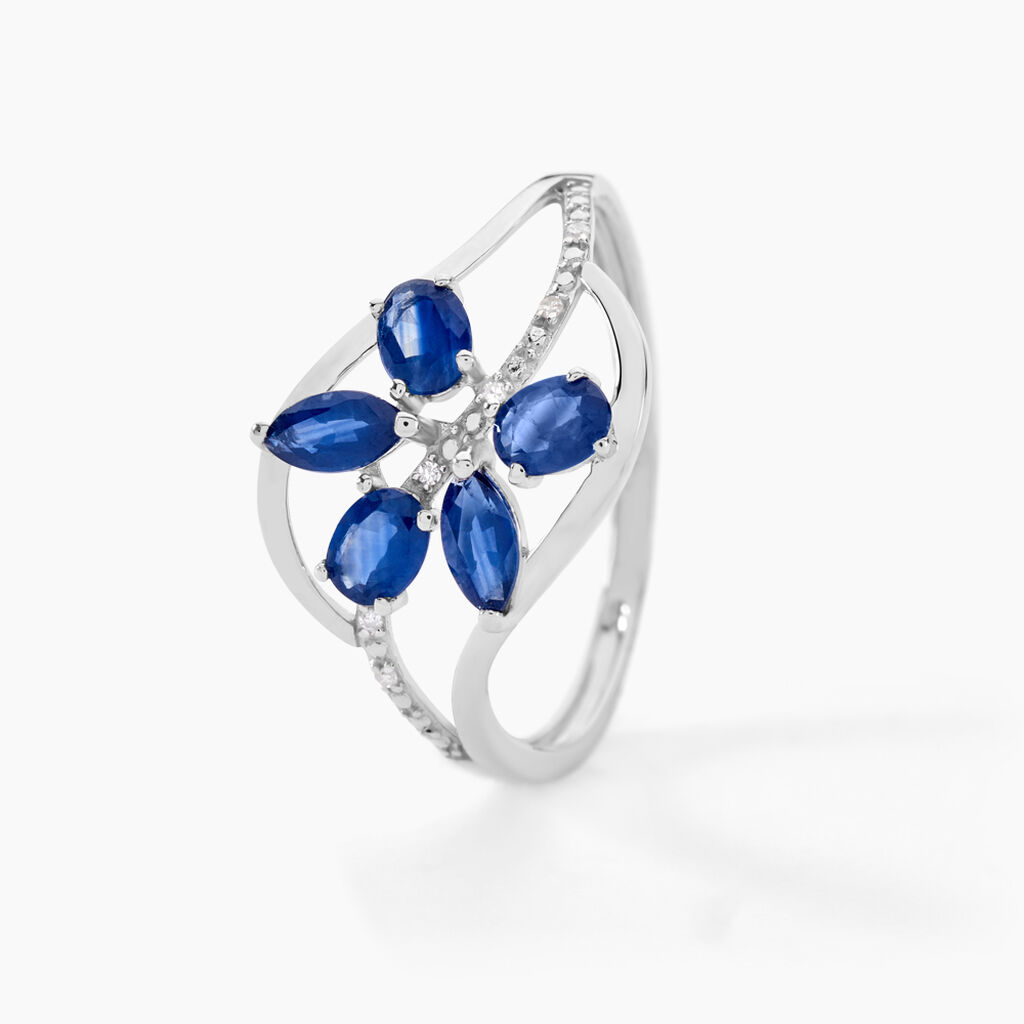 Bague Orchidee Or Blanc Saphir Diamant - Bagues avec pierre Femme | Histoire d’Or