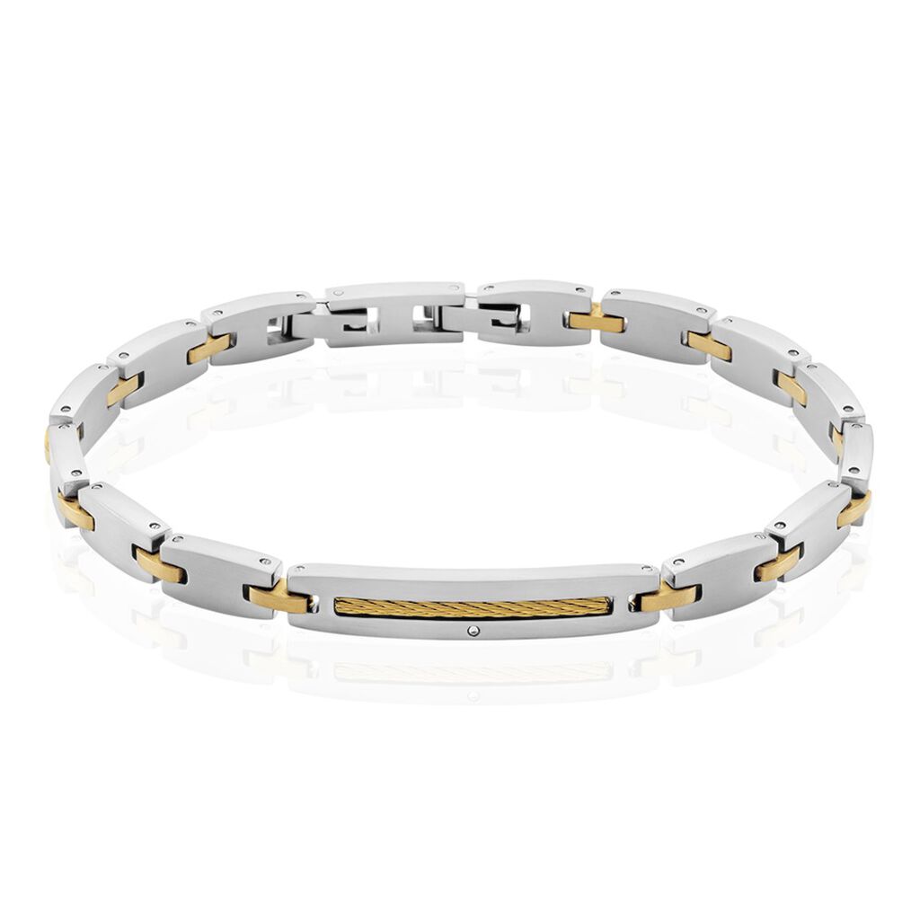 Bracelet Acier Blanc Et Plaqué Or Tiago Diamant - Bracelets Homme | Histoire d’Or