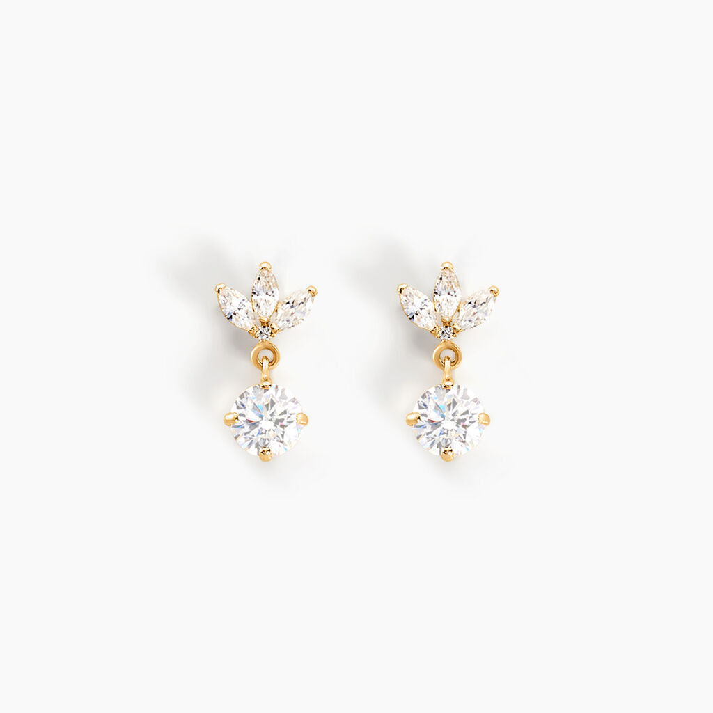 Boucles D'oreilles Pendantes Lavra Or Jaune Oxyde De Zirconium - Boucles d'oreilles pendantes Femme | Histoire d&rsquo;Or