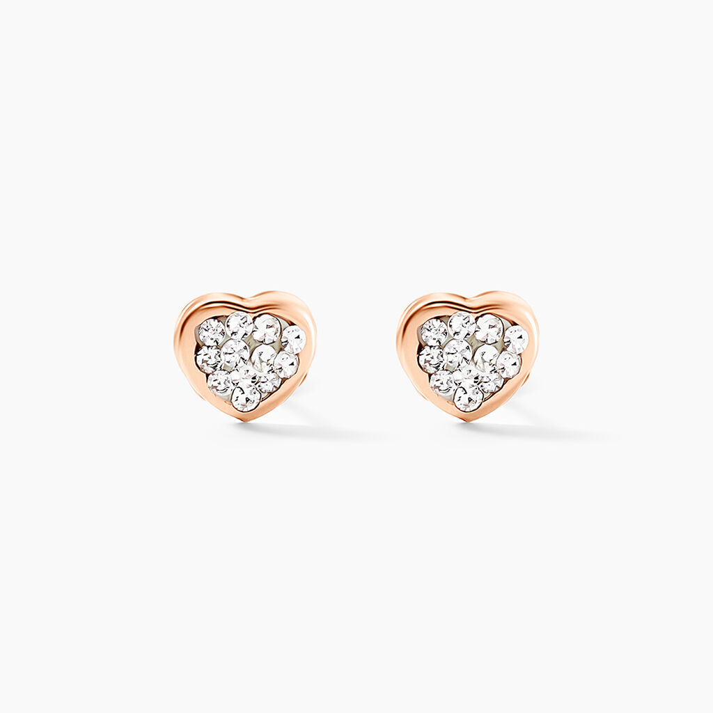 Boucles D'oreilles Puces Edme C&oelig;ur Or Rose Strass - Clous d'oreilles Femme | Histoire d&rsquo;Or