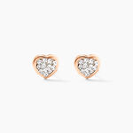 Boucles D'oreilles Puces Edme C&oelig;ur Or Rose Strass - Clous d'oreilles Femme | Histoire d&rsquo;Or