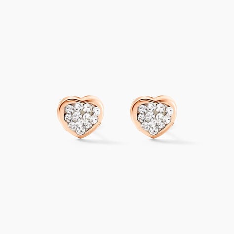 Boucles D'oreilles Puces Edme C&oelig;ur Or Rose Strass - Clous d'oreilles Femme | Histoire d&rsquo;Or