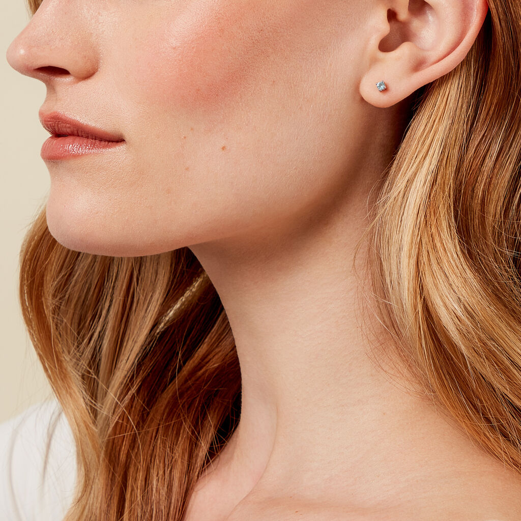 Boucles D'oreilles Puces Tehora Argent Blanc Verre - Nouveautés Femme | Histoire d’Or