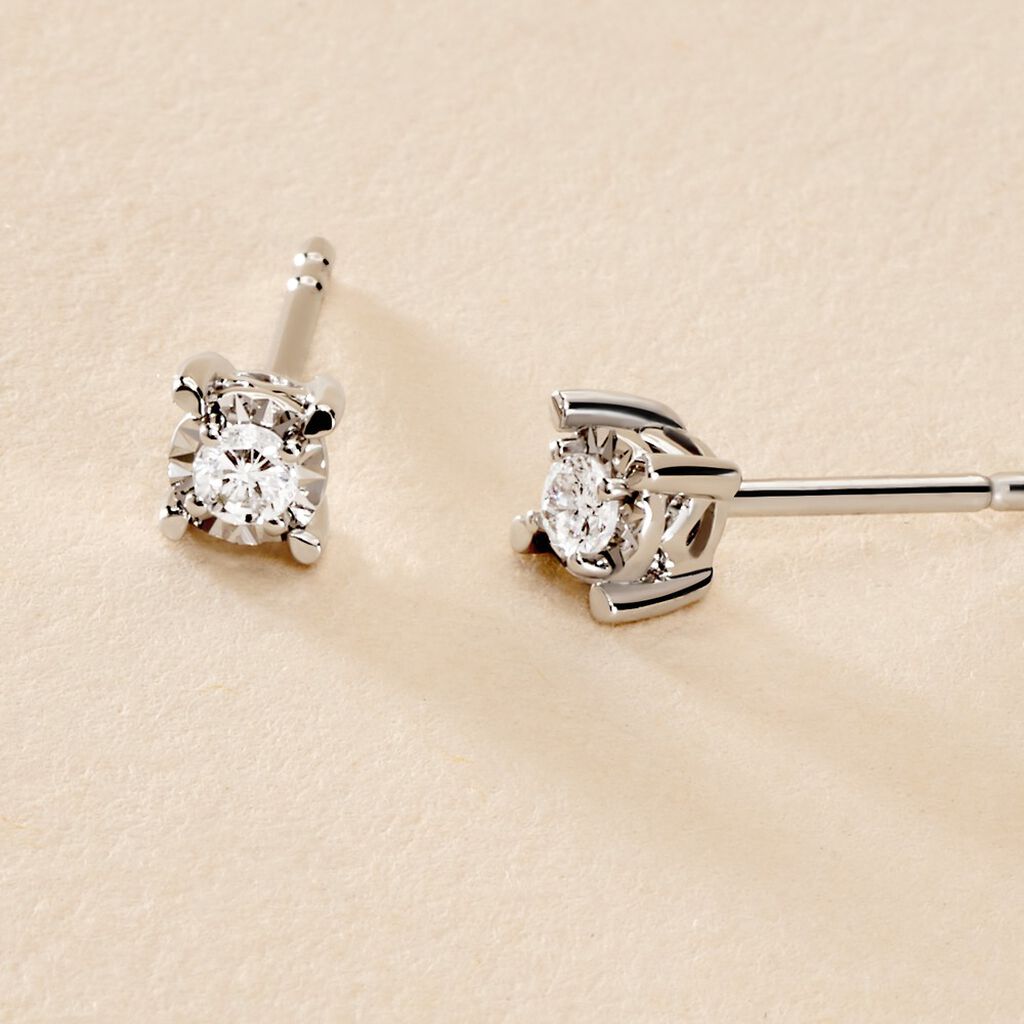 Boucles D'oreilles Puces Diamotion Or Blanc Diamant - Clous d'oreilles Femme | Histoire d&rsquo;Or