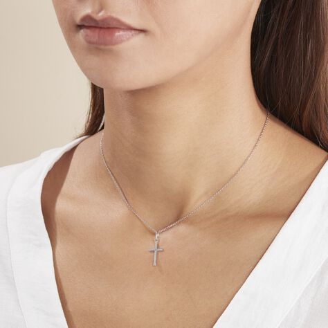 Pendentif Bathilde Croix Striee Or Blanc - Pendentifs Baptême Famille | Histoire d’Or