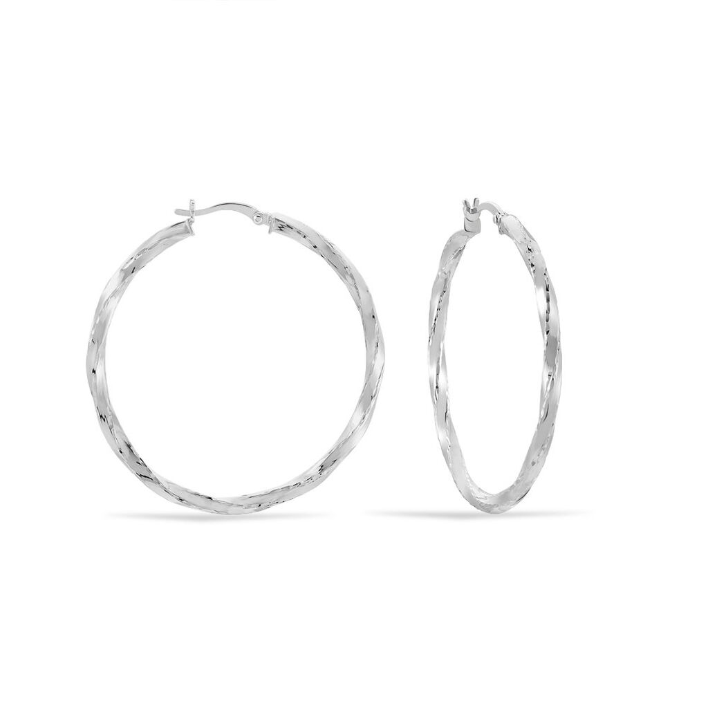 Créoles Argent Blanc Diane - Boucles d'oreilles créoles Femme | Histoire d’Or