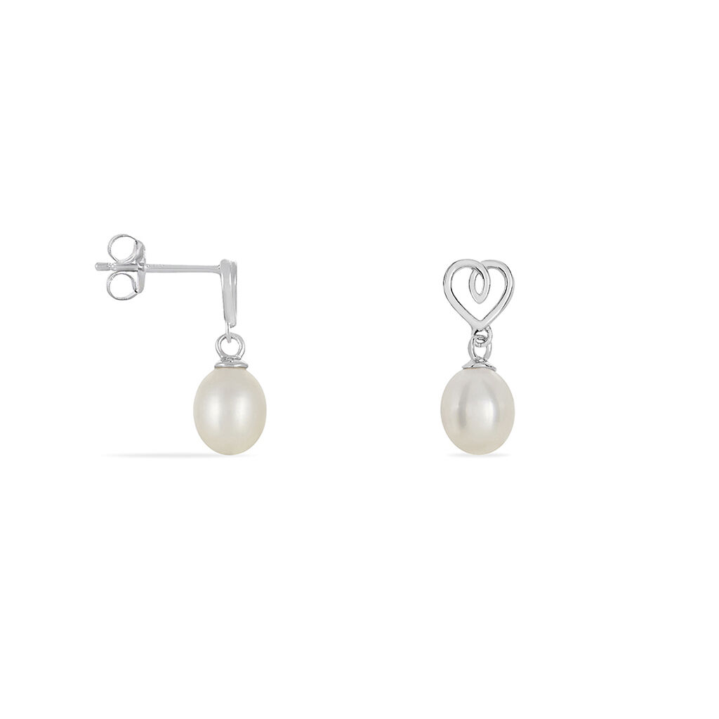 Boucles D'oreilles Pendantes Miley Argent Blanc Perle De Culture - Boucles d'oreilles fantaisie Femme | Histoire d’Or