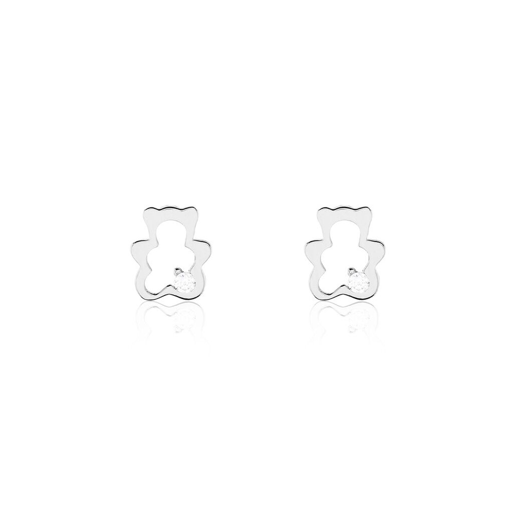 Boucles D'oreilles Puces Baptista Ours Or Blanc Oxydes