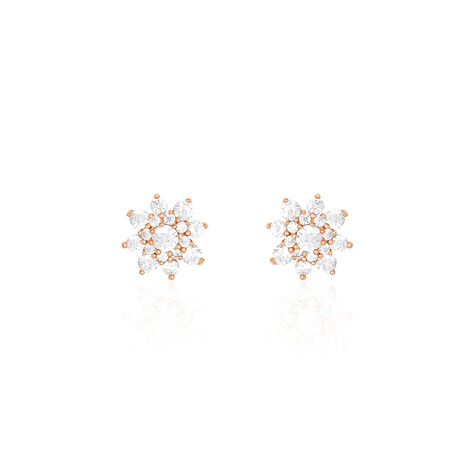 Boucles D'oreilles Puces Lorraine Argent Rose Oxyde De Zirconium - Boucles d'oreilles fantaisie Femme | Histoire d’Or