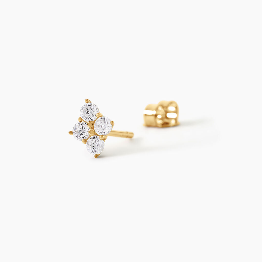 Boucles D'Oreilles Puces Margh Argent Dor&eacute; A L'Or 750/1000 Oxyde De Zirconium - Boucles d'oreilles fantaisie Femme | Histoire d&rsquo;Or