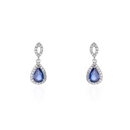Boucles D'oreilles Puces Sissi Or Blanc Saphir Et Diamant - Boucles d'oreilles pendantes Femme | Histoire d’Or