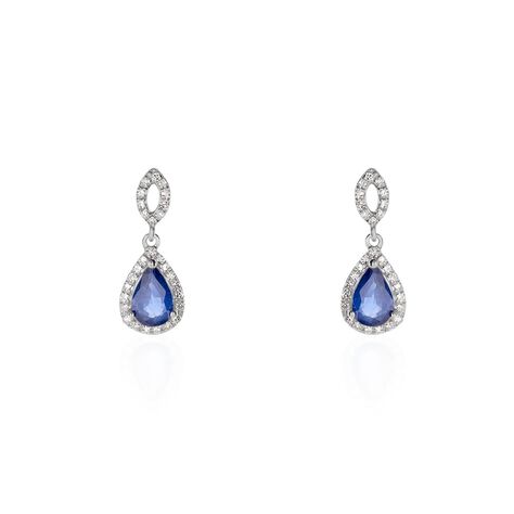 Boucles D'oreilles Puces Sissi Or Blanc Saphir Et Diamant - Boucles d'oreilles pendantes Femme | Histoire d’Or