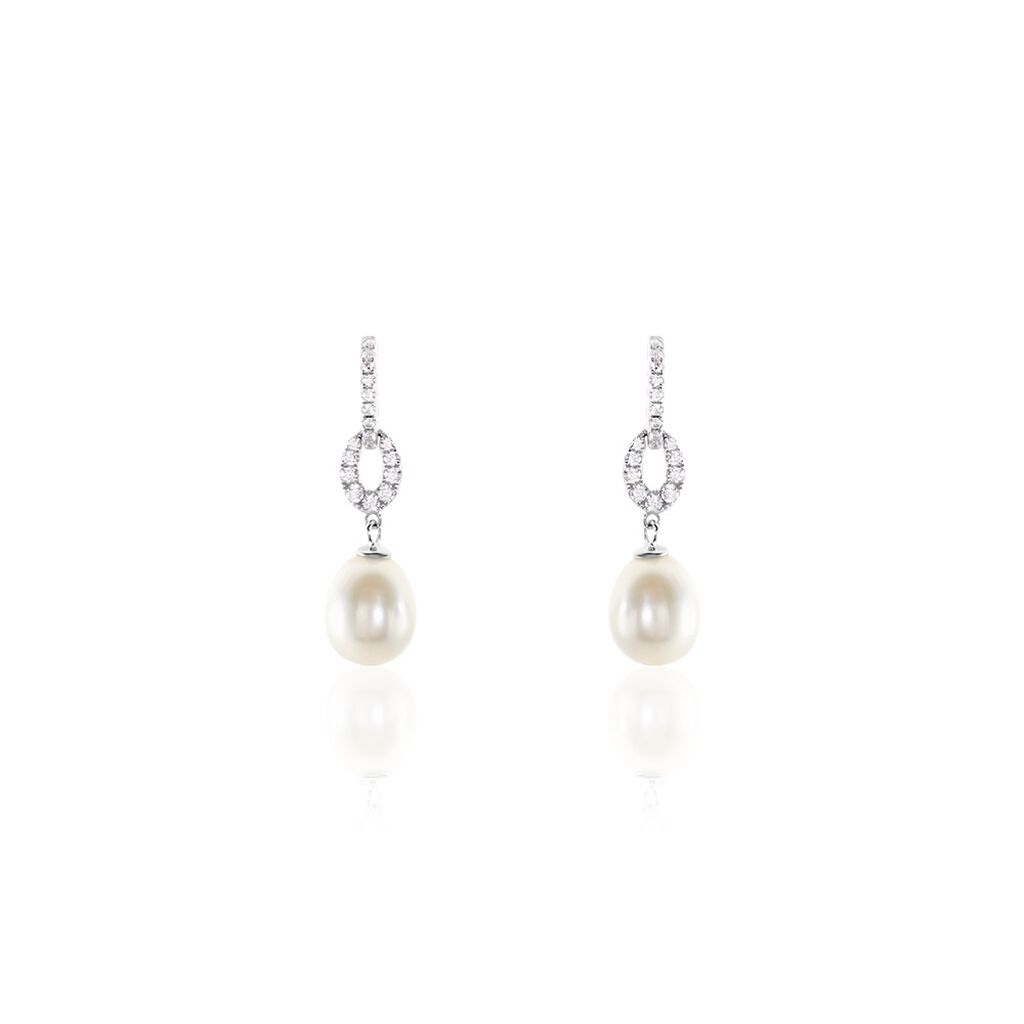Boucles D'oreilles Pendantes Tiphaine Argent Blanc Perle De Culture - Boucles d'oreilles pendantes Femme | Histoire d’Or
