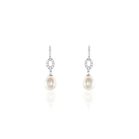 Boucles D'oreilles Pendantes Tiphaine Argent Blanc Perle De Culture - Boucles d'oreilles pendantes Femme | Histoire d’Or
