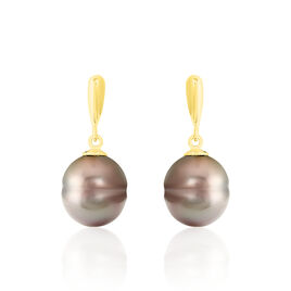 Boucles D'oreilles Pendantes Semi-baroque Or Jaune Perle De Tahiti - Boucles d'oreilles pendantes Femme | Histoire d’Or