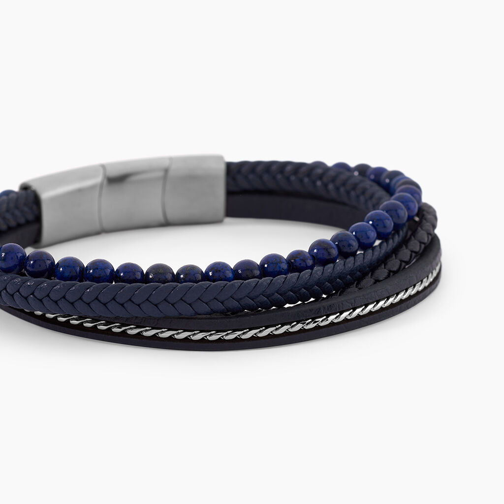 Bracelet Cuir De Vache Bleu Lapis Lazuli - Bracelets Multirangs Homme | Histoire d&rsquo;Or