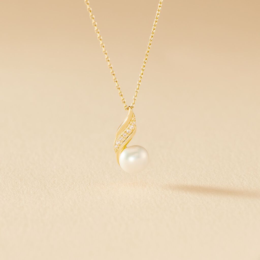 Collier Leta Or Jaune Perle De Culture Et Oxyde De Zirconium - Colliers Femme | Histoire d&rsquo;Or