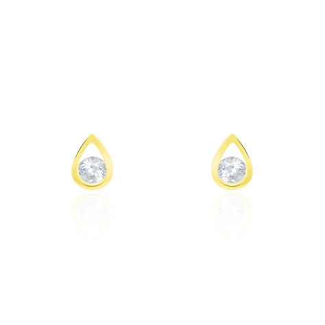 Boucles D'oreilles Puces Helie Goutte Or Jaune Oxyde De Zirconium - Clous d'oreilles Femme | Histoire d’Or