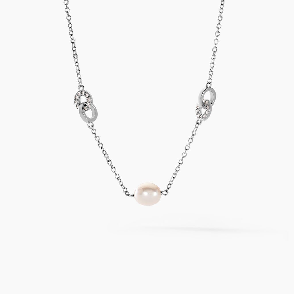 Collier Gaetane Argent Blanc Perle De Culture Oxyde De Zirconium - Colliers fantaisie Femme | Histoire d&rsquo;Or