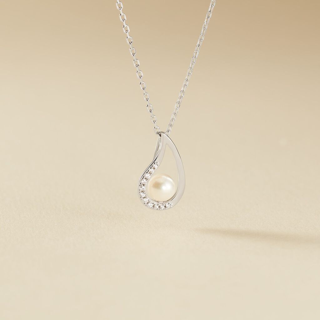 Collier Akiko Argent Blanc Perle De Culture Et Oxyde De Zirconium - Colliers fantaisie Femme | Histoire d&rsquo;Or