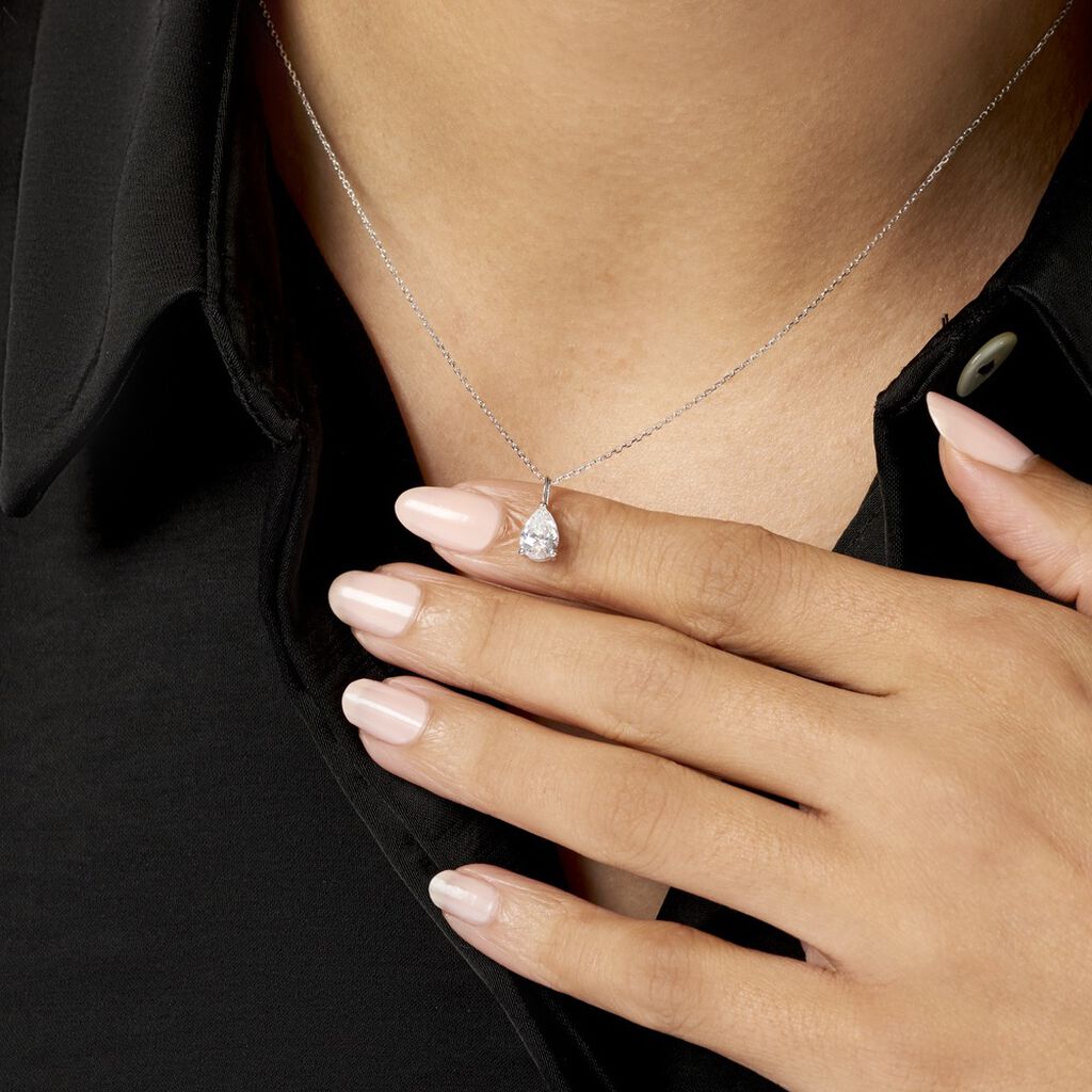 Collier Goutte Or Blanc Oxyde De Zirconium - Colliers Femme | Histoire d’Or