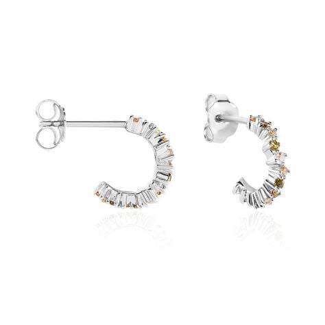 Creoles Argent Blanc Indy Oxyde De Zirconium - Boucles d'oreilles cr&eacute;oles Femme | Histoire d&rsquo;Or