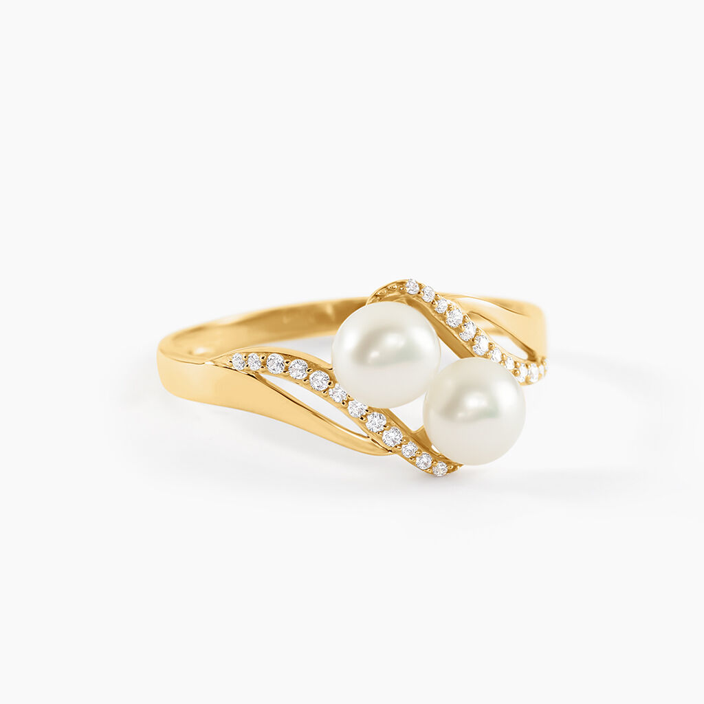 Bague Loeva Or Jaune Perle De Culture Et Oxyde De Zirconium - Bagues avec pierre Femme | Histoire d&rsquo;Or