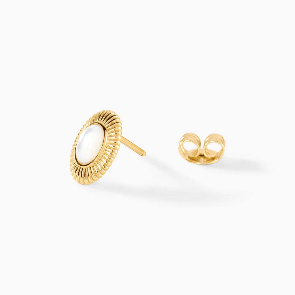 Boucles D'Oreilles Puces Osana Argent Dor&eacute; A L'Or 750/1000 Nacre - Clous d'oreilles Femme | Histoire d&rsquo;Or