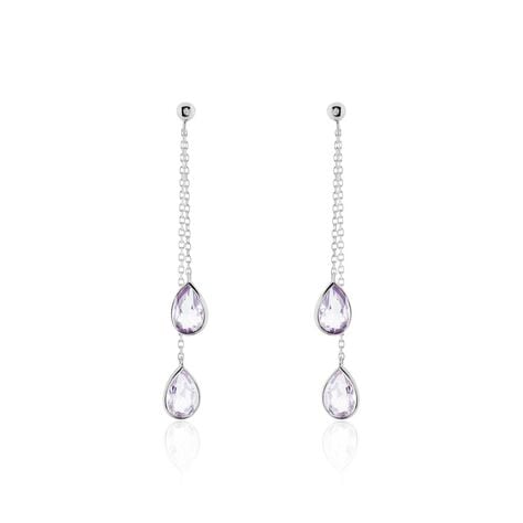 Boucles D'oreilles Pendantes Djime Or Blanc Amethyste - Boucles d'oreilles pendantes Femme | Histoire d&rsquo;Or
