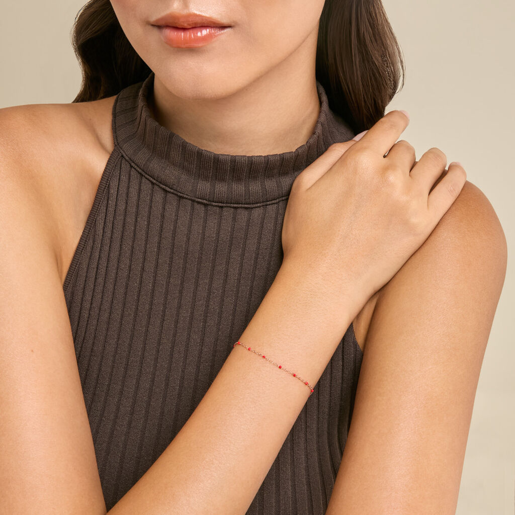Bracelet Polka Argent Rose Email Rouge - Bracelets fantaisie Femme | Histoire d&rsquo;Or