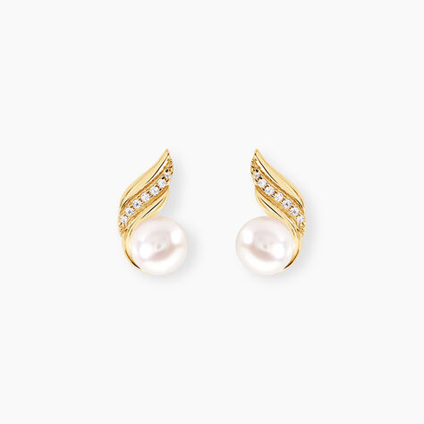 Boucles D'oreilles Puces Antoinette Or Jaune Perle De Culture - Clous d'oreilles Femme | Histoire d’Or